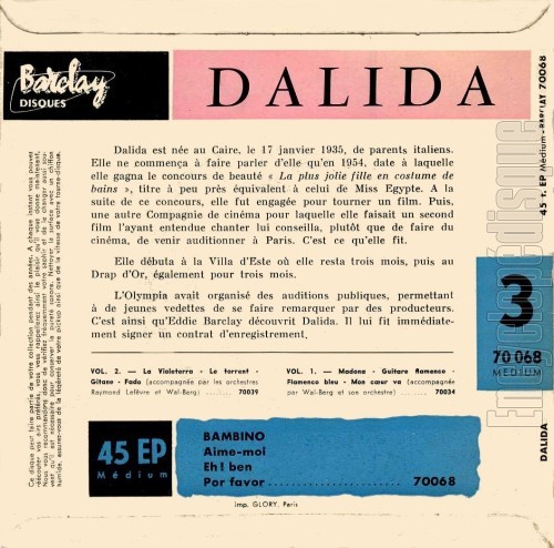 Dalida chante Bambino - N3 - DALIDA (verso)