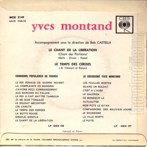 Yves Montand Le Chant De La Liberation Encyclopédisque - Disque : Le chant de la libération (Le chant des