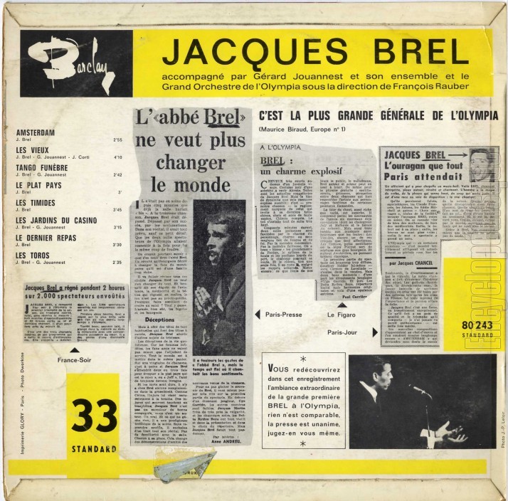 Olympia 64 - Jacques BREL (verso)