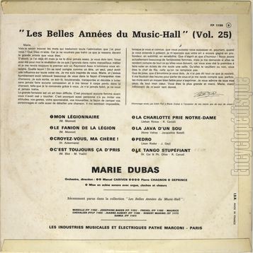 [Pochette de Les belles annes du music-hall vol. 25 (Marie DUBAS) - verso]