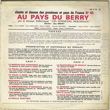 [Pochette de N 40 - Au pays du Berry (CHANTS ET DANSES DES PROVINCES ET PAYS DE FRANCE) - verso]