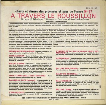 [Pochette de N 37 -  travers le Roussillon (CHANTS ET DANSES DES PROVINCES ET PAYS DE FRANCE) - verso]