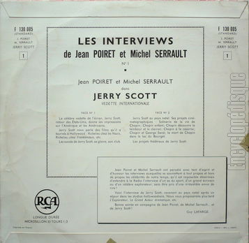 [Pochette de interviews de Jean Poiret et Michel Serrault n 1 : Jerry Scott (Jean POIRET et Michel SERRAULT) - verso]
