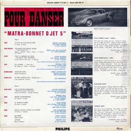 [Pochette de Pour danser  Matra-Bonnet Djet 5  (COMPILATION) - verso]