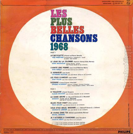 [Pochette de les plus belles chansons 1968 (COMPILATION) - verso]