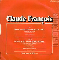 [Pochette de I’m leaving for the last time (Claude FRANOIS) - verso]