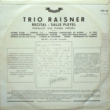 [Pochette de Rcital d’harmonica - Salle Pleyel 1954 (TRIO RAISNER) - verso]