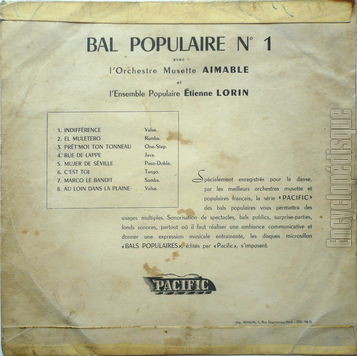 [Pochette de 8 danses musette - Bal populaire n 1 (COMPILATION) - verso]