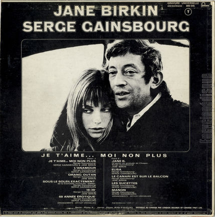 [Pochette de Jane Birkin - Serge Gainsbourg (Jane BIRKIN et Serge GAINSBOURG) - verso]
