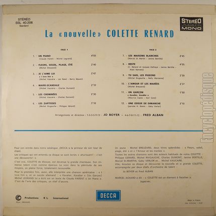 [Pochette de 1967 - La  nouvelle  Colette Renard (Colette RENARD) - verso]