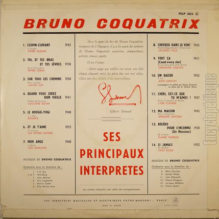 [Pochette de Bruno Coquatrix - Ses principaux interprètes (COMPILATION) - verso]
