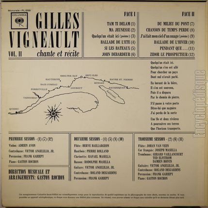 [Pochette de Gilles Vigneault chante et rcite - Vol. II - (Gilles VIGNEAULT) - verso]
