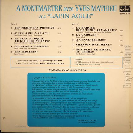 [Pochette de  Montmartre avec Yves Mathieu (Yves MATHIEU) - verso]