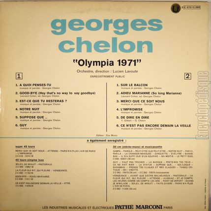 [Pochette de Olympia 1971 (Georges CHELON) - verso]