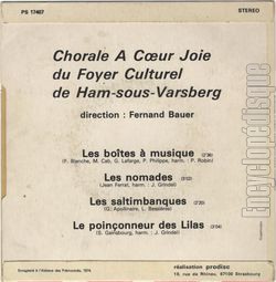 [Pochette de Les boites  musique (CHORALE  COEUR JOIE du foyer culturel de HAM-SOUS-VARSBERG) - verso]