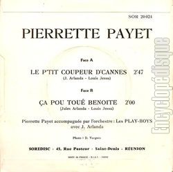 [Pochette de Le p’tit coupeur d’cannes / a pou tou benoite (Pierrette PAYET) - verso]