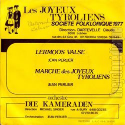 [Pochette de Marche des joyeux tyroliens / Lermoos valse (Orchestre DIE KAMERADEN) - verso]