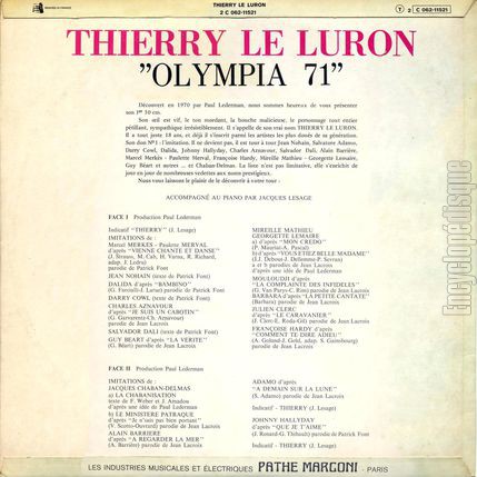 [Pochette de Olympia 71 (Thierry LE LURON) - verso]