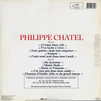 [Pochette de Best Of (Philippe CHATEL) - verso]