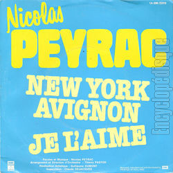 [Pochette de Je l’aime / New-York Avignon (Nicolas PEYRAC) - verso]