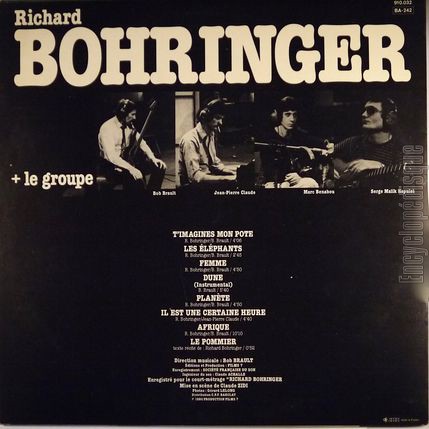 [Pochette de Richard Bohringer + Le groupe (Richard BOHRINGER) - verso]
