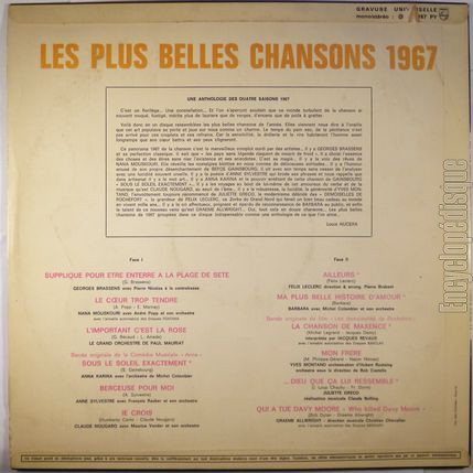 [Pochette de Les plus belles chansons 1967 (COMPILATION) - verso]