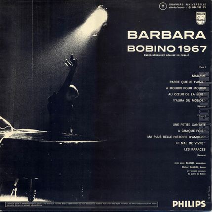 [Pochette de Bobino 1967 (2me pochette) (BARBARA) - verso]