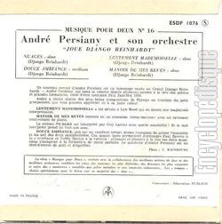 [Pochette de Joue Django Reinhardt - Musique pour deux n 16 (Andr PERSIANY) - verso]