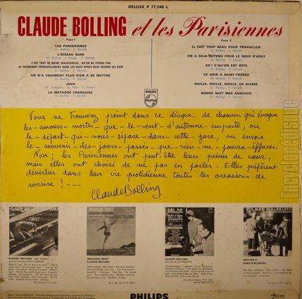 [Pochette de 1er album (Claude BOLLING et Les PARISIENNES) - verso]