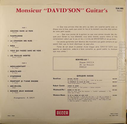 [Pochette de Monsieur David’son guitar’s (Monsieur DAVID’SON GUITAR’S) - verso]