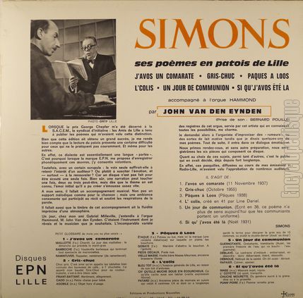 [Pochette de Simons dit ses pomes en patois de Lille (SIMONS) - verso]