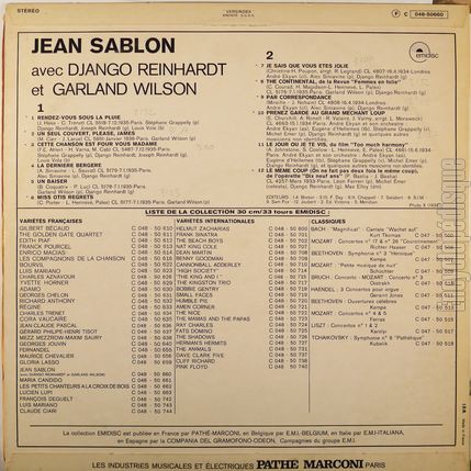 [Pochette de Jean Sablon avec Django Reinhardt et Garland Wilson (Jean SABLON) - verso]
