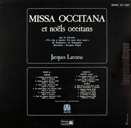 [Pochette de Missa occitana et nols occitans (Jacques LACOME) - verso]