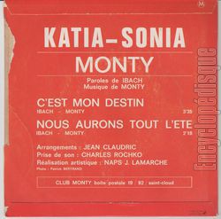 [Pochette de C’est mon destin / Katia-Sonia (MONTY) - verso]