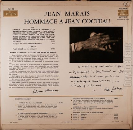 [Pochette de Hommage  Jean Cocteau (Jean MARAIS) - verso]