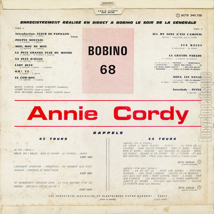 [Pochette de Bobino 68 (Annie CORDY) - verso]
