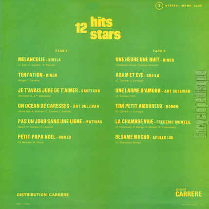 [Pochette de 12 Hits 12 Stars (COMPILATION) - verso]