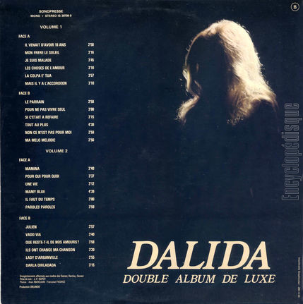 [Pochette de Dalida Double Album de Luxe (DALIDA) - verso]