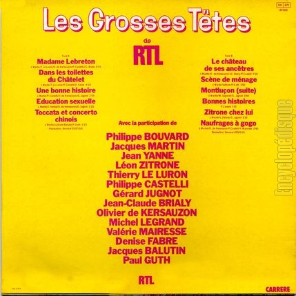 [Pochette de Les Grosses Têtes de RTL - Vol. 3 () - verso]