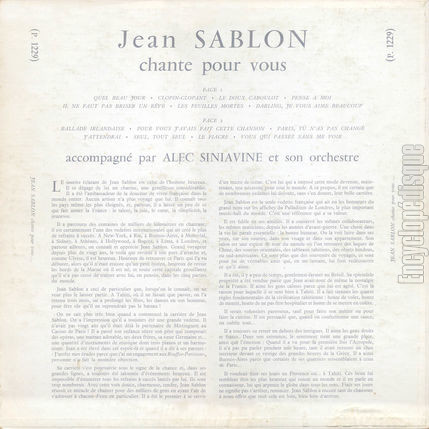 [Pochette de Jean Sablon chante pour vous ses grands succs (Jean SABLON) - verso]