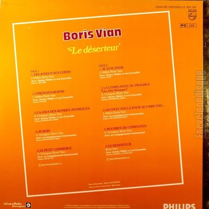 [Pochette de Le dserteur - album or - (Boris VIAN) - verso]