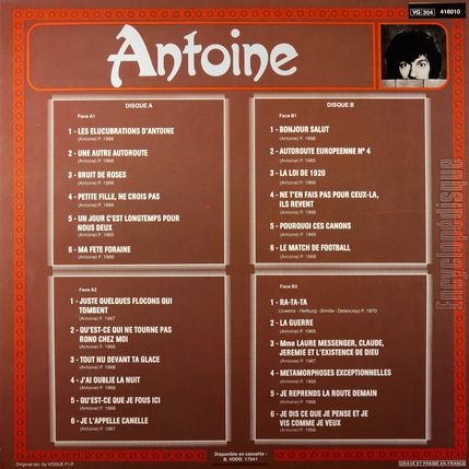 [Pochette de Le double disque d’or d’Antoine (ANTOINE) - verso]