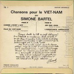 [Pochette de Chansons pour le Viet-Nam (Simone BARTEL) - verso]