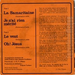 [Pochette de La Samaritaine (Jolle et Emmanuel ORTET) - verso]
