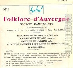 [Pochette de Folklore d’Auvergne N 3 (Georges CANTOURNET) - verso]