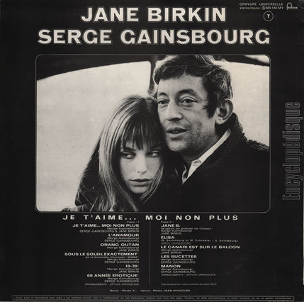 [Pochette de Jane Birkin - Serge Gainsbourg (Jane BIRKIN et Serge GAINSBOURG) - verso]