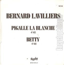 [Pochette de Pigalle la blanche / Betty (Bernard LAVILLIERS) - verso]