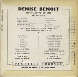 [Pochette de Quatre chansons de Mireille et Jean Nohain (Denise BENOIT) - verso]