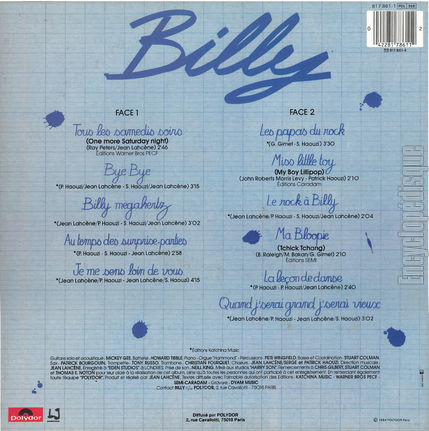 [Pochette de Billy (BILLY) - verso]