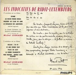 [Pochette de Les indicatifs de Radio-Luxembourg (Michel LEGRAND) - verso]